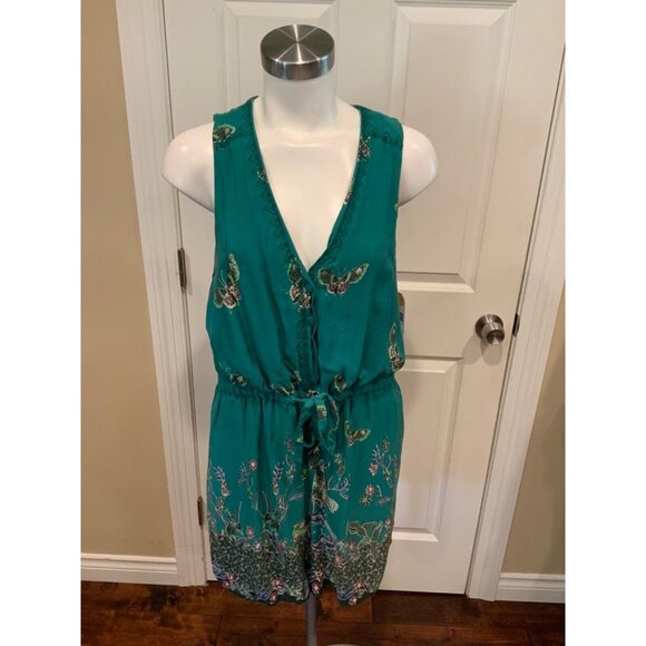 Elevenses Green Floral Butterfly Papillion Shorts Romper W/ Open Back, Size M - Picture 1 of 7